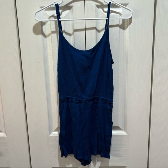 FOREVER 21 Women’s Adjustable Pleated Pocketed Romper /Swim Cover Up blue size S - Picture 2 of 7